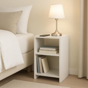 BOXFAN Criado-Mudo Multiuso de MDF com Nichos, Mesa de Cabeceira, Mesa de Apoio para Quarto, Sala ou Escritório, Ideal para Cama de Casal ou Solteiro, Decoração Moderna - Branco