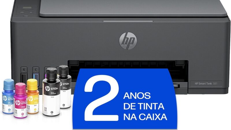 Impressora Multifuncional HP Smart Tank 581 Tanque de Tinta Colorida Wi-Fi, USB – Alta Economia -Copiadora e Scanner (4A8D5A)