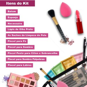 Kit maquiagem e completo pincéis batom presente (Base Clara)