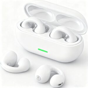 Ouvido sem Fio Com Clipe de Orelha Aberto, Fones de Ouvido Esportivos sem Fio Bluetooth 5.3, Microfone e Gancho de Orelha Integrados, 36 Horas de Reprodução, Design à Prova D'água(Branco)