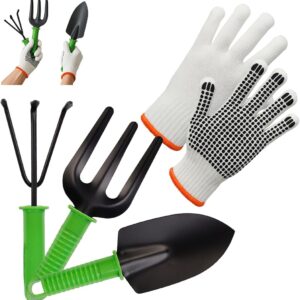Kit para Jardinagem 4 Peças - Pá, Garfo, Ancinho + Luva de Proteção