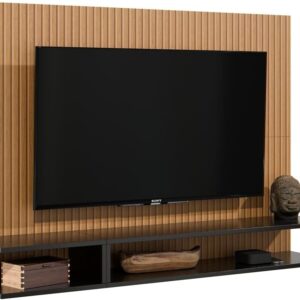 Painel Para TV Até 50 Polegadas com Nichos e Prateleiras Suspenso – Quality Móveis (Ripado/Preto)