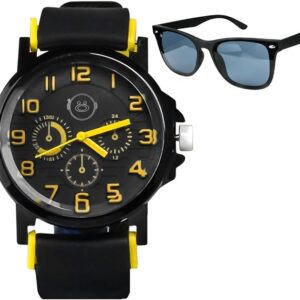 Relogio aço inxodidavel masculino + oculos sol uv protecao qualidade premium amarelo