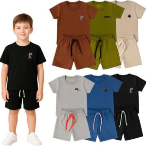 Kit 6 Peças Conjunto Infantil Menino Camiseta e Bermuda Lisas, Roupas de Verão Leves e Fresquinhas, Moda Infantil Masculina para Escola, Passeio e Dia a Dia