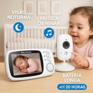 Câmera para Bebês Babá Eletrônica com Tela de 3.2" Visão Noturna 10M Infravermelha Monitoramento Temperatura, Áudio Bidirecional, Detecção de Som VOX, Modo Soneca Contem Visão Noturna Canção de Ninar