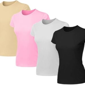 Kit 4 Blusas Feminina Tshirt Algodão Camiseta Baby Look Slim Fit Gola Redonda Básica